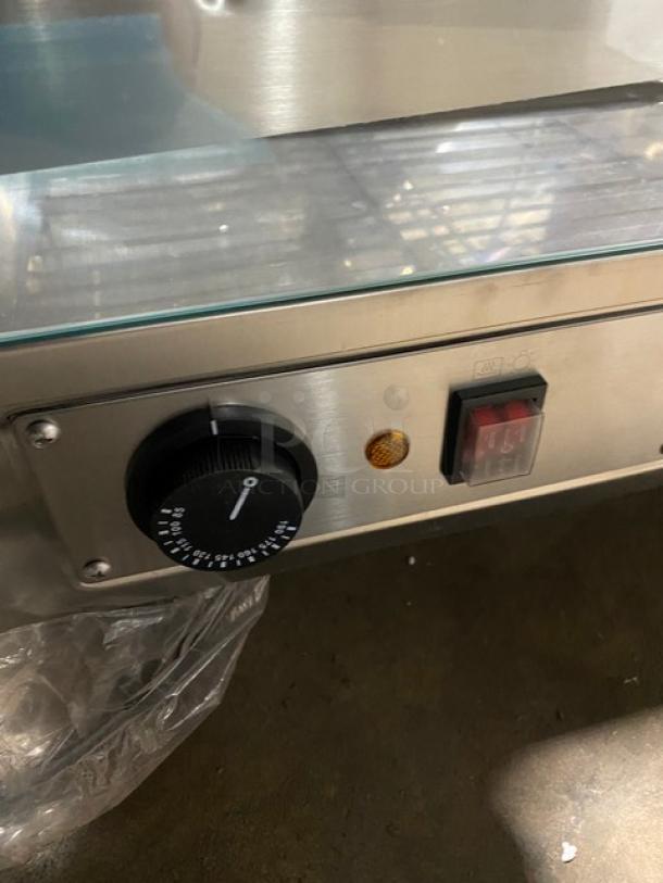 New! Scratch-N-Dent! Marchia Commercial Stainless Steel 34" Heated Countertop Display/Showcase! With Front & Rear Sliding Glass Doors! With Chrome Plated Wire Racks! Model: SHCC136! 110-120V! On Legs! - Image 10 of 12