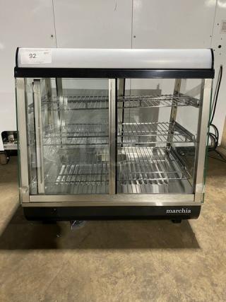 New! Scratch-N-Dent! Marchia Commercial Stainless Steel 27" Heated Countertop Glass Display/Showcase! With Chrome Plated Wire Racks! With LED Lighting! With Front & Rear Sliding Glass Doors! Model: MHCC96! 110-120V! On Legs!