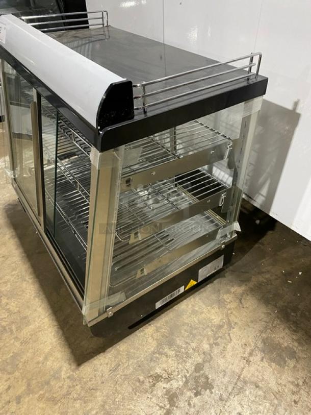 New! Scratch-N-Dent! Marchia Commercial Stainless Steel 27" Heated Countertop Glass Display/Showcase! With Chrome Plated Wire Racks! With LED Lighting! With Front & Rear Sliding Glass Doors! Model: MHCC96! 110-120V! On Legs! - Image 2 of 10