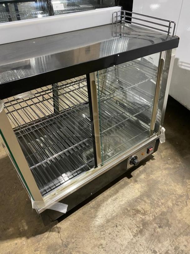 New! Scratch-N-Dent! Marchia Commercial Stainless Steel 27" Heated Countertop Glass Display/Showcase! With Chrome Plated Wire Racks! With LED Lighting! With Front & Rear Sliding Glass Doors! Model: MHCC96! 110-120V! On Legs! - Image 3 of 10
