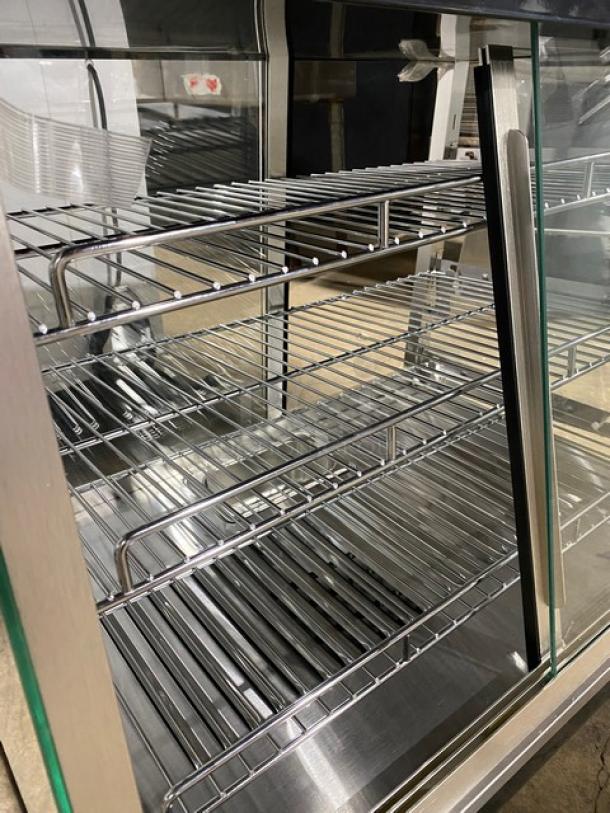New! Scratch-N-Dent! Marchia Commercial Stainless Steel 27" Heated Countertop Glass Display/Showcase! With Chrome Plated Wire Racks! With LED Lighting! With Front & Rear Sliding Glass Doors! Model: MHCC96! 110-120V! On Legs! - Image 6 of 10