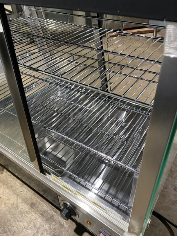 New! Scratch-N-Dent! Marchia Commercial Stainless Steel 27" Heated Countertop Glass Display/Showcase! With Chrome Plated Wire Racks! With LED Lighting! With Front & Rear Sliding Glass Doors! Model: MHCC96! 110-120V! On Legs! - Image 9 of 10