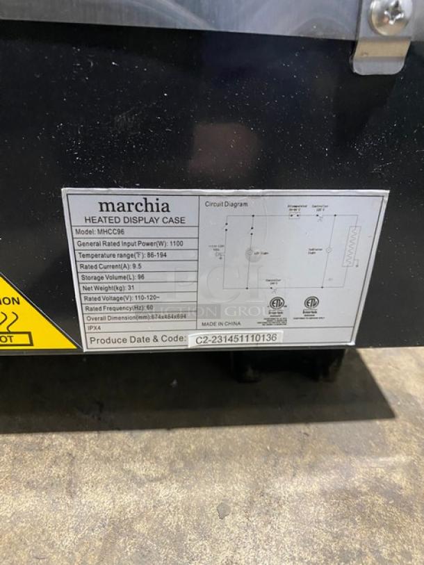 New! Scratch-N-Dent! Marchia Commercial Stainless Steel 27" Heated Countertop Glass Display/Showcase! With Chrome Plated Wire Racks! With LED Lighting! With Front & Rear Sliding Glass Doors! Model: MHCC96! 110-120V! On Legs! - Image 10 of 10