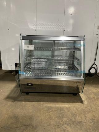 New! Scratch-N-Dent! Marchia Commercial Stainless Steel 27" Countertop Slanted Glass Heated Display/Showcase! With Front & Rear Sliding Glass Doors! With Adjustable Chrome Plated Wire Racks! Model: MHC125! 110-120V! On Legs!
