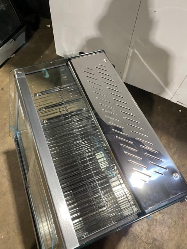 New! Scratch-N-Dent! Marchia Commercial Stainless Steel 27" Countertop Slanted Glass Heated Display/Showcase! With Front & Rear Sliding Glass Doors! With Adjustable Chrome Plated Wire Racks! Model: MHC125! 110-120V! On Legs! - Image 6 of 11