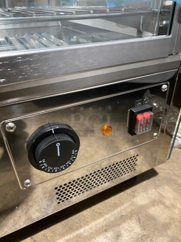 New! Scratch-N-Dent! Marchia Commercial Stainless Steel 27" Countertop Slanted Glass Heated Display/Showcase! With Front & Rear Sliding Glass Doors! With Adjustable Chrome Plated Wire Racks! Model: MHC125! 110-120V! On Legs! - Image 9 of 11