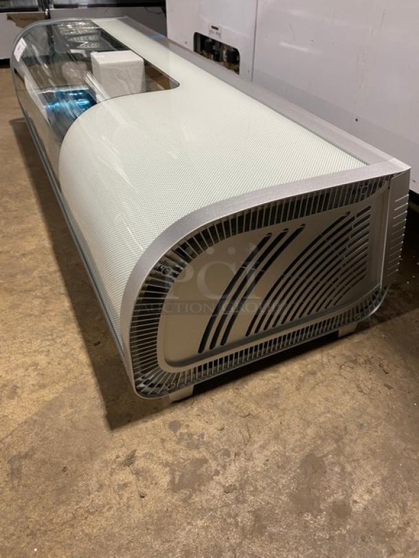 New! Scratch-N-Dent! Marchia Commercial Stainless Steel 46" Refrigerated 4-Pan Sushi Display/Showcase! With LED Lights! With Rear Sliding Glass Doors! With New Steam Table/Hotel Pans! Model: MSU140S! 110-120V! On Legs! - Image 2 of 13