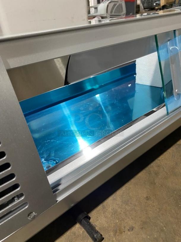 New! Scratch-N-Dent! Marchia Commercial Stainless Steel 46" Refrigerated 4-Pan Sushi Display/Showcase! With LED Lights! With Rear Sliding Glass Doors! With New Steam Table/Hotel Pans! Model: MSU140S! 110-120V! On Legs! - Image 7 of 13