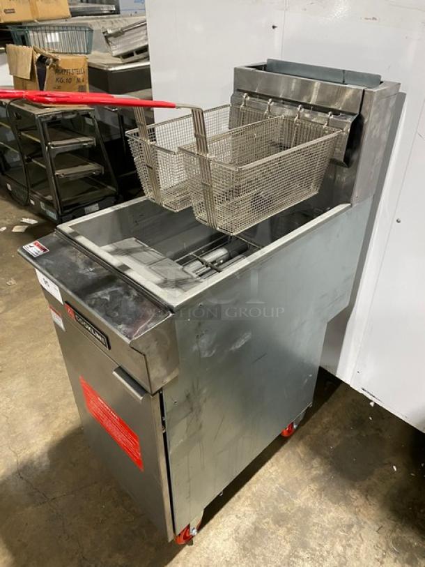New! Scratch-N-Dent! Cookline! 2024! Commercial Stainless Steel Liquid Propane Powered 50LB Floor Style Deep Fat Fryer! With 2 Frying Baskets! Model: CF-50 SN: 2401024033! On Casters! - Image 2 of 13