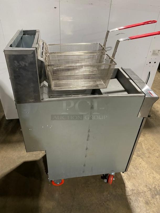 New! Scratch-N-Dent! Cookline! 2024! Commercial Stainless Steel Liquid Propane Powered 50LB Floor Style Deep Fat Fryer! With 2 Frying Baskets! Model: CF-50 SN: 2401024033! On Casters! - Image 4 of 13