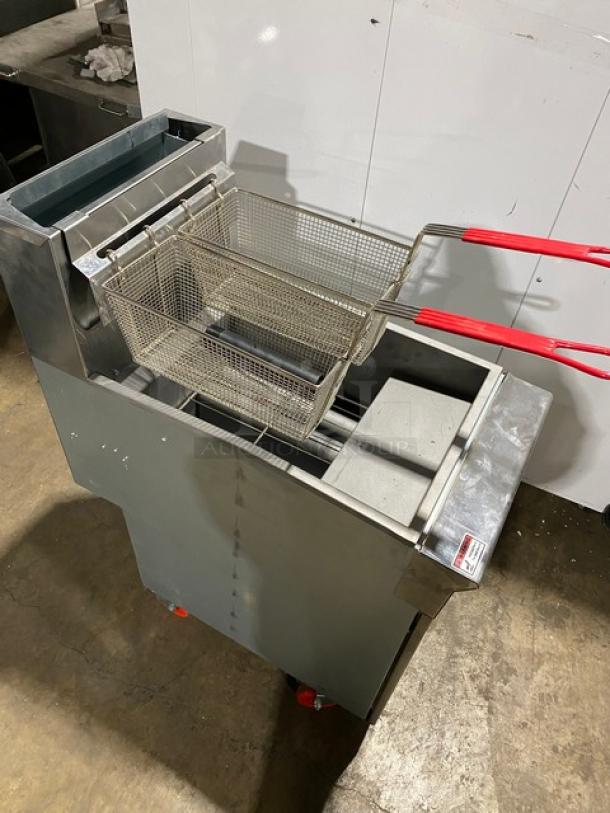 New! Scratch-N-Dent! Cookline! 2024! Commercial Stainless Steel Liquid Propane Powered 50LB Floor Style Deep Fat Fryer! With 2 Frying Baskets! Model: CF-50 SN: 2401024033! On Casters! - Image 13 of 13