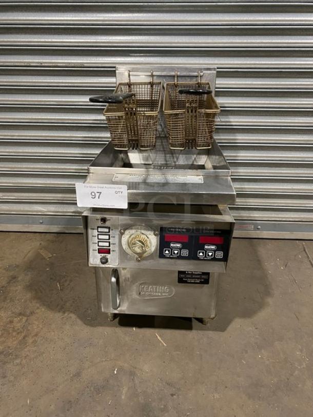 Keating Commercial Stainless Steel Electric Powered Countertop Instant Recovery Deep Fat Fryer! With Back Splash! With Frying Baskets! Model: 10X11TSCM SN: 41327! 208/240V 3 Phase! On Legs! Working When Removed! - Image 1 of 12