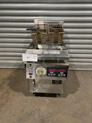 Keating Commercial Stainless Steel Electric Powered Countertop Instant Recovery Deep Fat Fryer! With Back Splash! With Frying Baskets! Model: 10X11TSCM SN: 41327! 208/240V 3 Phase! On Legs! Working When Removed!