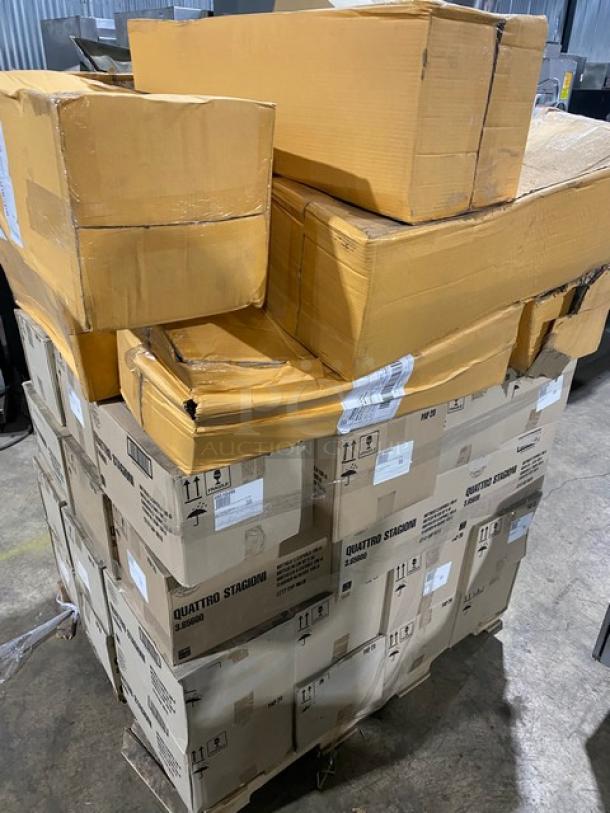 All New In The Box! High Quality Mixed Pallet! Steelite Bormioli Rocco, Quattro Edition Clear 33-3/4oz. Stagioni Bottles/Metal Lids! With Steelite Rona Artist Edition 12.5oz. Mineral Water Glasses! With Steelite International Commercial Stainless Steel 10.25"x9.5"x28" Wine Bucket Stands! 52X Your Bid! - Image 2 of 9