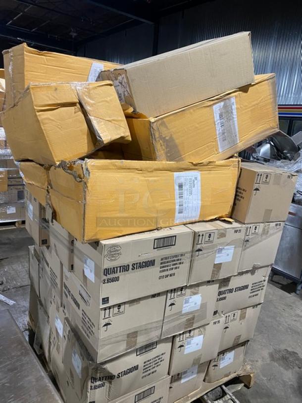All New In The Box! High Quality Mixed Pallet! Steelite Bormioli Rocco, Quattro Edition Clear 33-3/4oz. Stagioni Bottles/Metal Lids! With Steelite Rona Artist Edition 12.5oz. Mineral Water Glasses! With Steelite International Commercial Stainless Steel 10.25"x9.5"x28" Wine Bucket Stands! 52X Your Bid! - Image 8 of 9