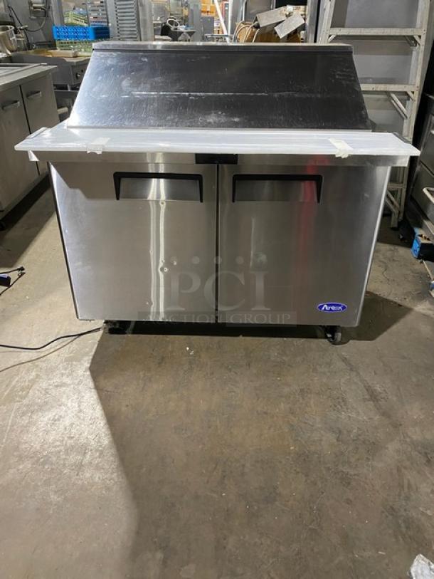 Like New! Atosa! 2023! Still Under Warranty! Commercial Stainless Steel 2 Door Refrigerated Mega Top Sald/Sandwich Prep Table! With Removable Cutting Board! Model: MSF8306GR SN: MSF8306GRAUS1T0321112300C40004! 115V 1 Phase! On Casters! - Image 1 of 12