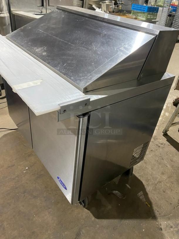 Like New! Atosa! 2023! Still Under Warranty! Commercial Stainless Steel 2 Door Refrigerated Mega Top Sald/Sandwich Prep Table! With Removable Cutting Board! Model: MSF8306GR SN: MSF8306GRAUS1T0321112300C40004! 115V 1 Phase! On Casters! - Image 4 of 12
