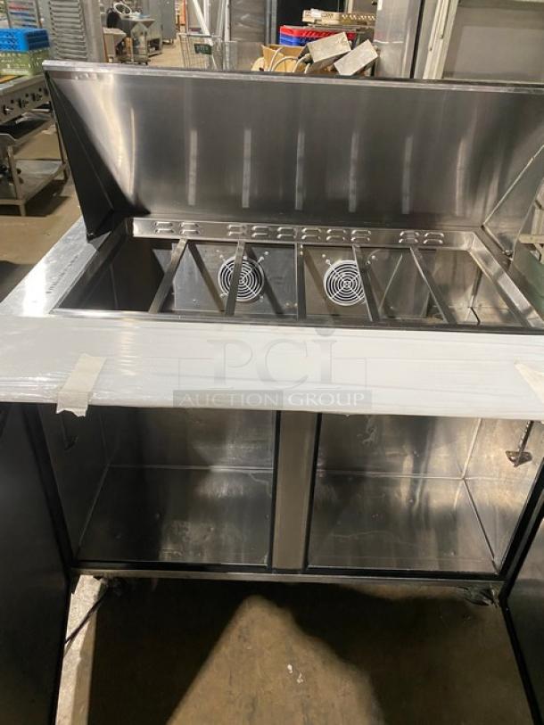 Like New! Atosa! 2023! Still Under Warranty! Commercial Stainless Steel 2 Door Refrigerated Mega Top Sald/Sandwich Prep Table! With Removable Cutting Board! Model: MSF8306GR SN: MSF8306GRAUS1T0321112300C40004! 115V 1 Phase! On Casters! - Image 7 of 12