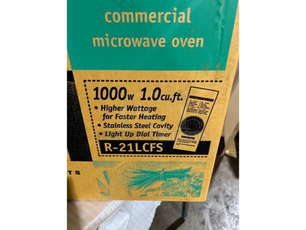 Brand New In The Box! Sharp! 2024! Commercial Stainless Steel Countertop Microwave Oven! With Light Up Dial Timer! Model: R-21LCFS! 120V! On Legs! - Image 3 of 3