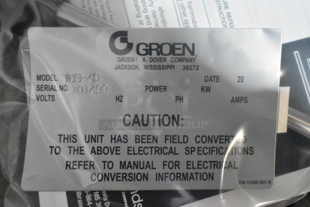 BRAND NEW! Groen TDB-40 Stainless Steel Commercial 40 Quart Electric Countertop Steam Jacketed Kettle - Image 4 of 5