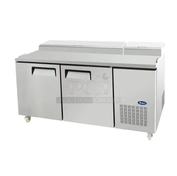 BRAND NEW! 2024 Atosa MPF8202GR Stainless Steel Commercial Pizza Prep Table. 115 Volts, 1 Phase. Tested and Working! - Image 1 of 9