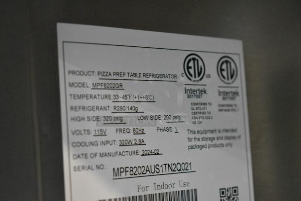 BRAND NEW! 2024 Atosa MPF8202GR Stainless Steel Commercial Pizza Prep Table. 115 Volts, 1 Phase. Tested and Working! - Image 8 of 9