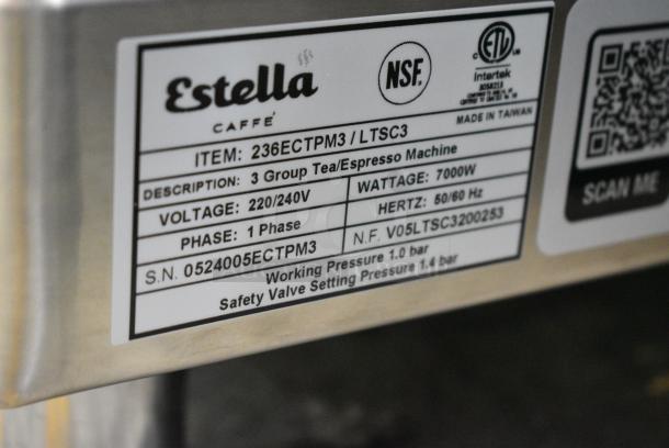 BRAND NEW SCRATCH AND DENT! Estella 236ECTPM3 Stainless Steel Commercial Countertop 3 Group Teapresso / Espresso Machine w/ 3 Portafilters and 2 Steam Wands. 220/240 Volts, 1 Phase. - Image 5 of 5