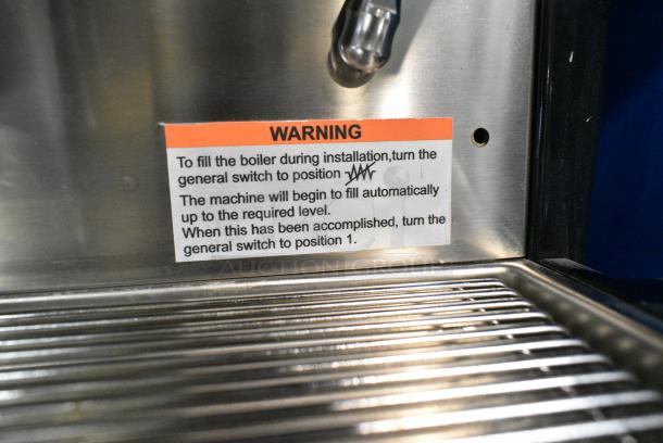 BRAND NEW SCRATCH AND DENT! Estella 236ECEM2C Stainless Steel Commercial Countertop 2 Group Espresso Machine w/ 2 Portafilters and 2 Steam Wands. 110 Volts, 1 Phase. - Image 4 of 5