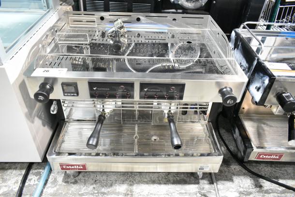 BRAND NEW SCRATCH AND DENT! Estella 236ECTPM2 Stainless Steel Commercial Countertop 2 Group Teapresso Machine w/ 2 Portafilters and 2 Steam Wands. 220/240 Volts, 1 Phase. - Image 1 of 6