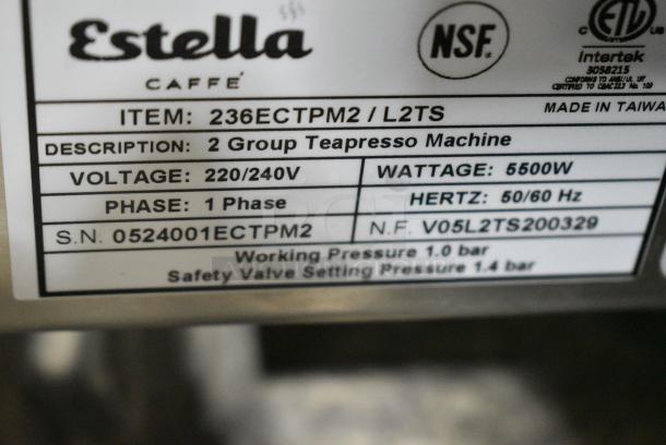 BRAND NEW SCRATCH AND DENT! Estella 236ECTPM2 Stainless Steel Commercial Countertop 2 Group Teapresso Machine w/ 2 Portafilters and 2 Steam Wands. 220/240 Volts, 1 Phase. - Image 6 of 6