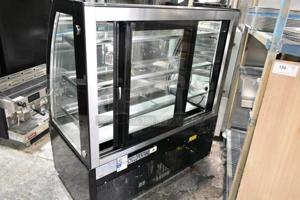 BRAND NEW SCRATCH AND DENT! Avantco 193BCT48B 48" Black 3-Shelf Curved Glass Refrigerated Bakery Display Case with LED Lighting. 110-120 Volts, 1 Phase. Tested and Working! - Image 3 of 5