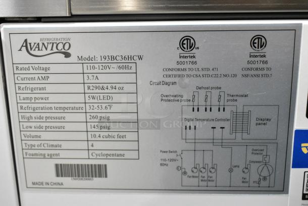 BRAND NEW SCRATCH AND DENT! Avantco 193BC36HCW 36" Curved Glass White Refrigerated Bakery Display Case. 110-120 Volts, 1 Phase. Tested and Working! - Image 3 of 4