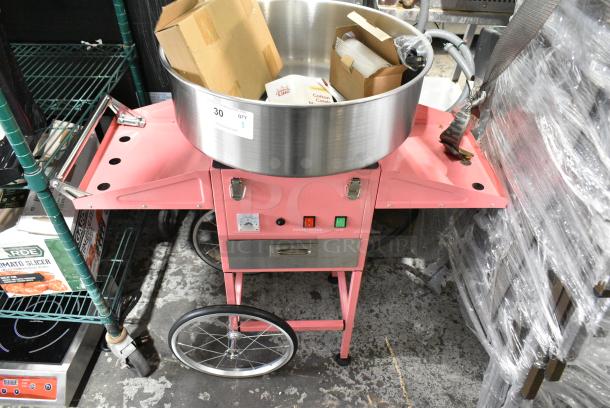 BRAND NEW SCRATCH AND DENT! Carnival King 382CCM21CT Cotton Candy Machine with 21" Stainless Steel Bowl and Cart. 110 Volts, 1 Phase. Tested and Working! - Image 1 of 9