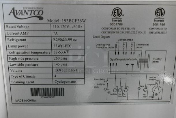 BRAND NEW SCRATCH AND DENT! Avantco 193BCF36W 36" Curved Glass White Dry Bakery Display Case. 115 Volts, 1 Phase. Tested and Working! - Image 3 of 4