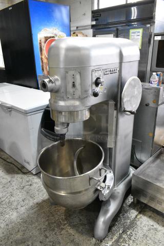 Hobart H-600 Metal Commercial 60 Quart Planetary Dough Mixer w/ Metal Bowl and Dough Hook Attachment. 230 Volts, 1 Phase.