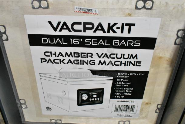 BRAND NEW SCRATCH AND DENT! VacPak-It 186VMC32 Chamber Vacuum Packaging Machine with Two 16" Seal Bars and Oil Pump. 120 Volts, 1 Phase. Tested and Working! - Image 4 of 9