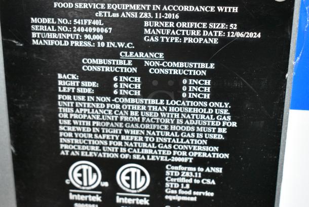 BRAND NEW SCRATCH AND DENT! 2024 Main Street 541FF40L Stainless Steel Commercial Floor Style Propane Gas Powered Deep Fat Fryer w/ 2 Metal Fry Baskets. 90,000 BTU. - Image 2 of 3