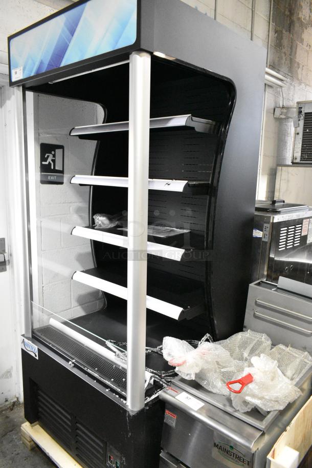 BRAND NEW SCRATCH AND DENT! Avantco 189BVAC36HC Metal Commercial 36" Black Refrigerated Air Curtain Merchandiser. See Pictures for Missing Glass on Right Side. 110-120 Volts, 1 Phase. Tested and Working! - Image 1 of 6