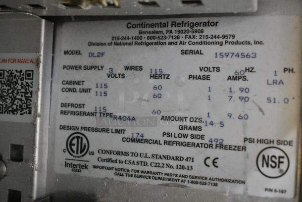 2019 Continental DL2F Stainless Steel Commercial 2 Door Reach In Freezer. 115 Volts, 1 Phase. Tested and Working! - Image 3 of 4