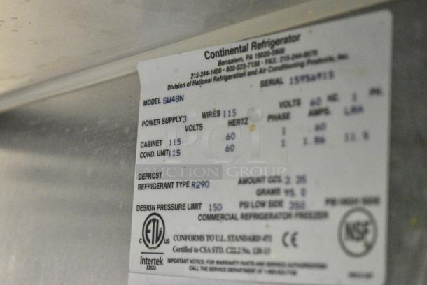 2019 Continental SW48N Stainless Steel Commercial 4 Drawer Cooler. 115 Volts, 1 Phase. Tested and Working! - Image 4 of 5