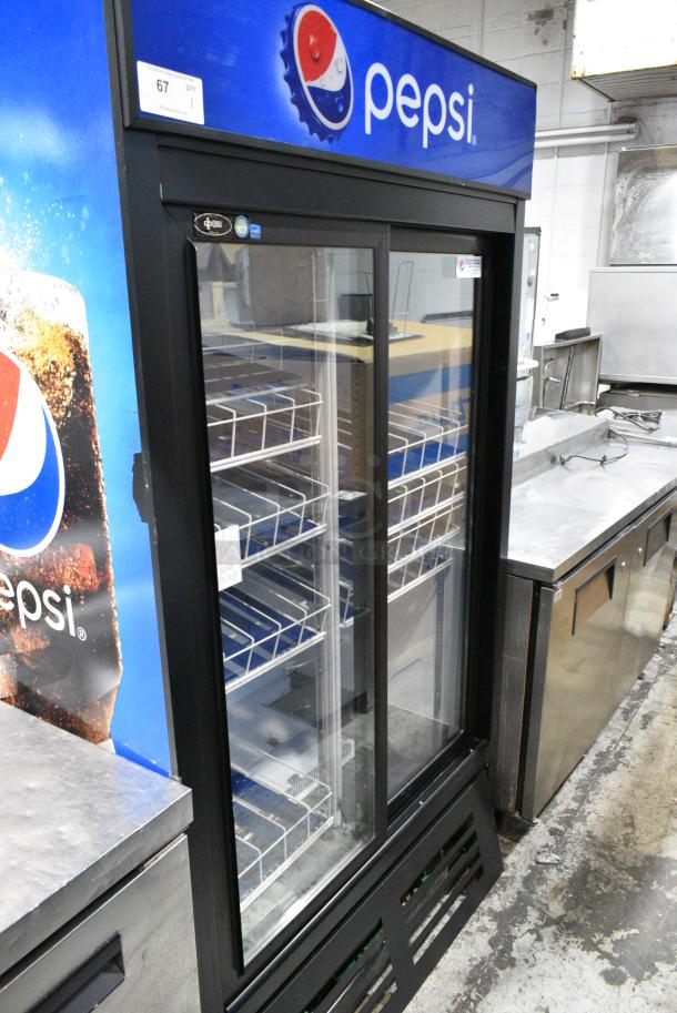 QBD CD38-HC Metal Commercial 2 Door Reach In Cooler Merchandiser w/ Poly Coated Racks. 115 Volts, 1 Phase. Tested and Powers On But Does Not Get Cold - Image 1 of 6