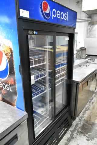 QBD CD38-HC Metal Commercial 2 Door Reach In Cooler Merchandiser w/ Poly Coated Racks. 115 Volts, 1 Phase. Tested and Powers On But Does Not Get Cold
