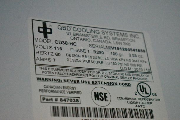 QBD CD38-HC Metal Commercial 2 Door Reach In Cooler Merchandiser w/ Poly Coated Racks. 115 Volts, 1 Phase. Tested and Powers On But Does Not Get Cold - Image 5 of 6