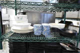 ALL ONE MONEY! Tier Lot of Various Items Including Ceramic Dishes and Metal Skillets.