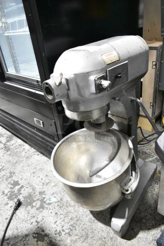 Hobart A-200 Metal Commercial Countertop 20 Quart Planetary Dough Mixer w/ Metal Mixing Bowl and Dough Hook Attachment. 115 Volts, 1 Phase. Tested and Powers On But Parts Do Not Move