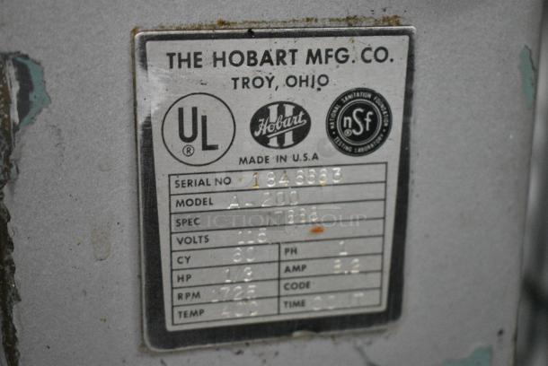 Hobart A-200 Metal Commercial Countertop 20 Quart Planetary Dough Mixer w/ Metal Mixing Bowl and Dough Hook Attachment. 115 Volts, 1 Phase. Tested and Powers On But Parts Do Not Move - Image 4 of 5