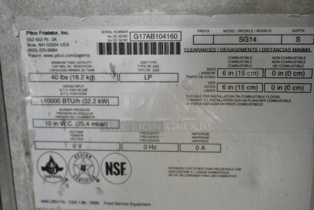 2017 Pitco Frialator SG14 Stainless Steel Commercial Floor Style Propane Gas Powered Deep Fat Fryer on Commercial Casters. 110,00 BTU. - Image 3 of 5