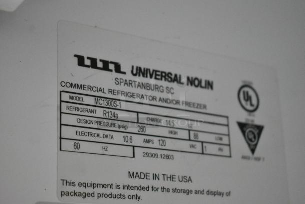 Universal Nolin MC1300S-1 Metal Commercial 2 Door Reach In Cooler Merchandiser w/ Poly Coated Racks. 115 Volts, 1 Phase. Tested and Working! - Image 3 of 7
