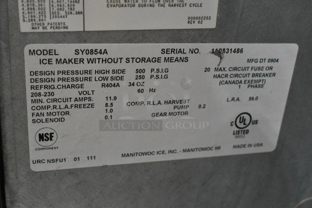 Manitowoc SY0854A Stainless Steel Commercial Ice Head. 208/230 Volts, 1 Phase. - Image 3 of 3