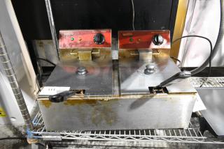 Avantco 177F102 Stainless Steel Commercial Countertop Electric Powered 2 Bay Fryer w/ 2 Metal Fry Baskets. 120 Volts, 1 Phase.